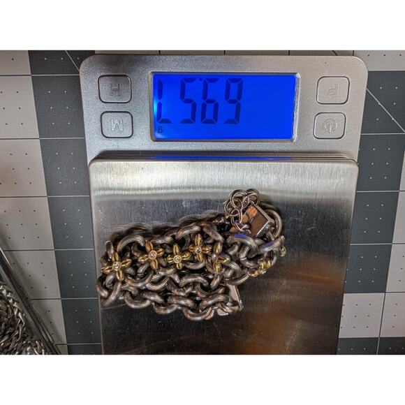 Brighton Flower Link Bracelet 7.5in Two Tone Gold Silver Crystal nice! - Picture 8 of 8